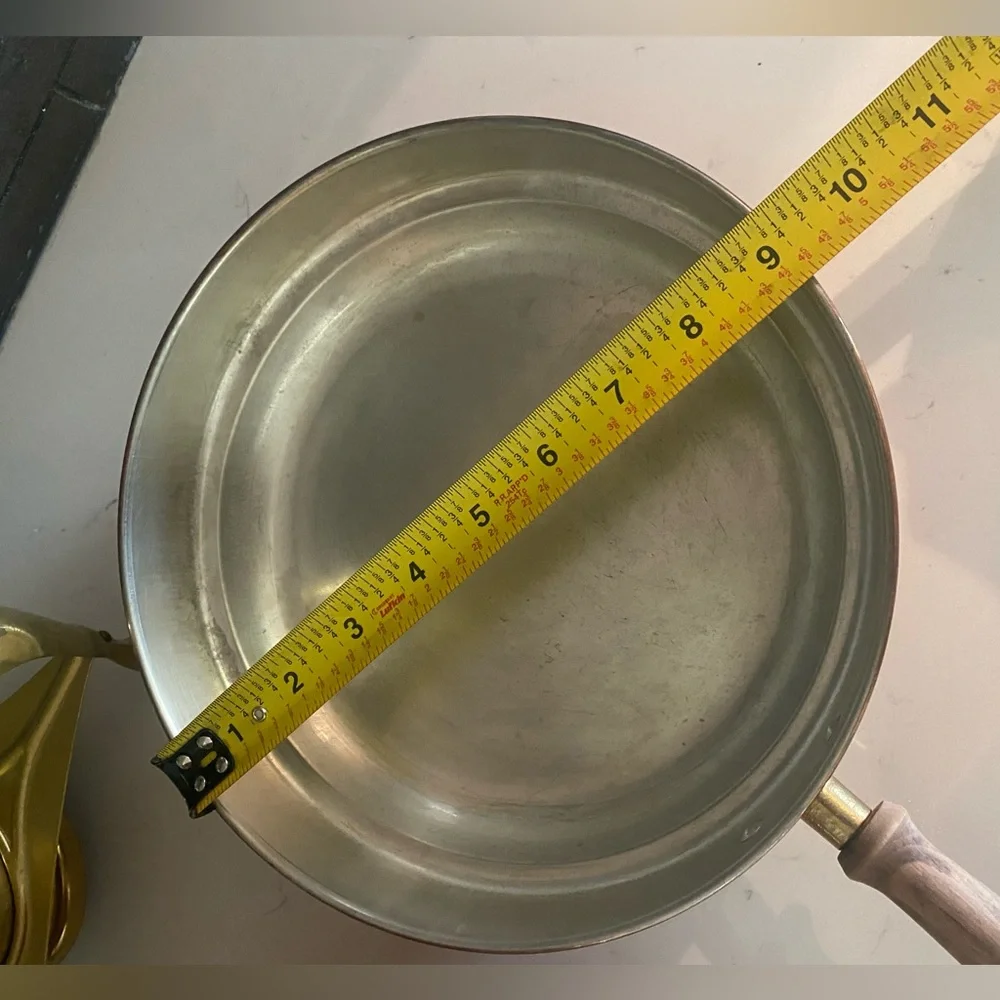 Copper and Brass Chafing Dish with Wooden Handle Made in Italy 9” Pan